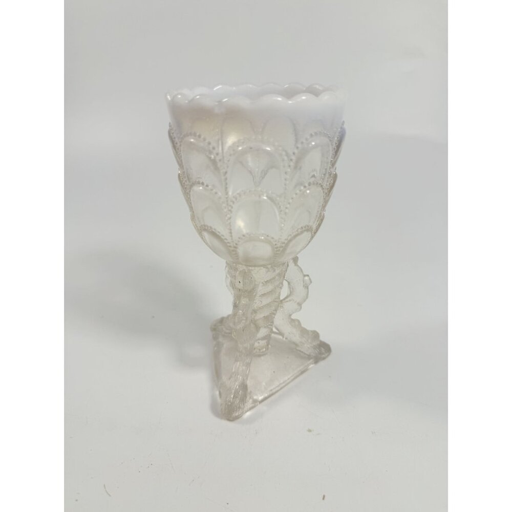 Footed Vase Glass Northwood Beads and Bark White Opalescent Vase Decorative Cup - Picture 5 of 16